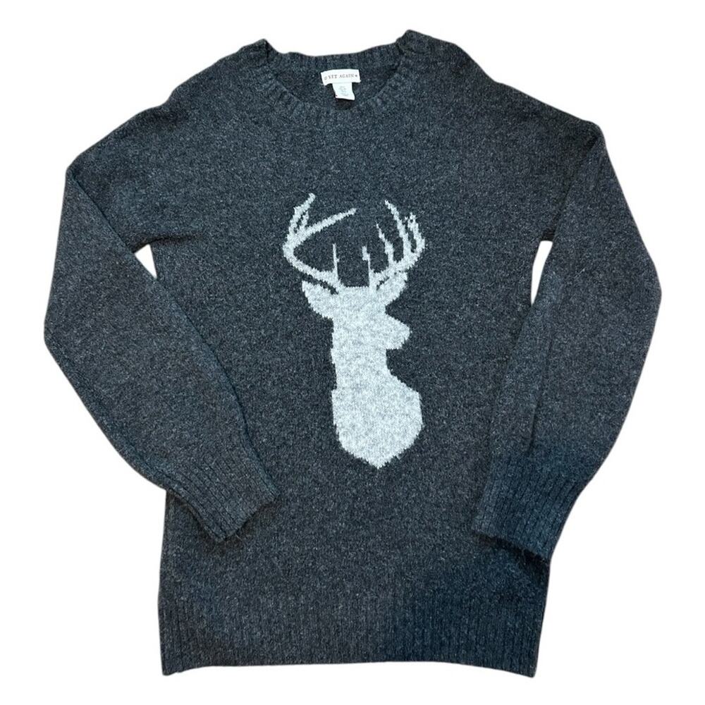 Yet Again charcoal gray knit blend alpaca crewneck Buck Head motif sweater. L